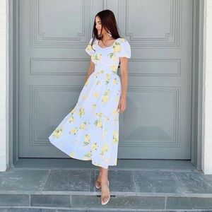 Rachel Parcell Puff Sleeve Tiered Lemon Dress